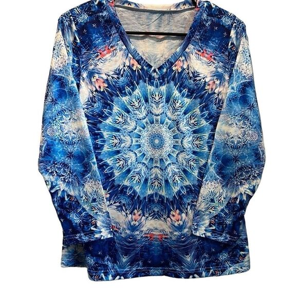 Small Tie-Dye V-Neck Long Sleeve T-Shirt Psychadelic - Picture 2 of 6